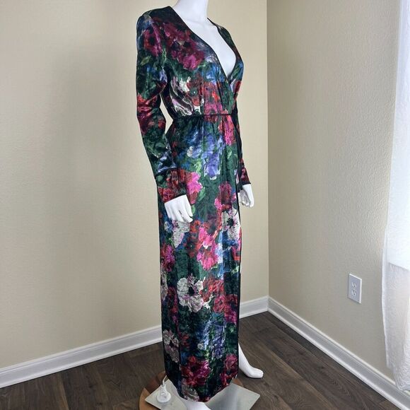 Zara Women's Size S Floral Velvet Wrap Duster Maxi Dress Robe Cardigan Blogger - Picture 13 of 16